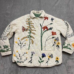 Patch Magic Wildflower Butterfly  Quilted Jacket M Reversible Vintage